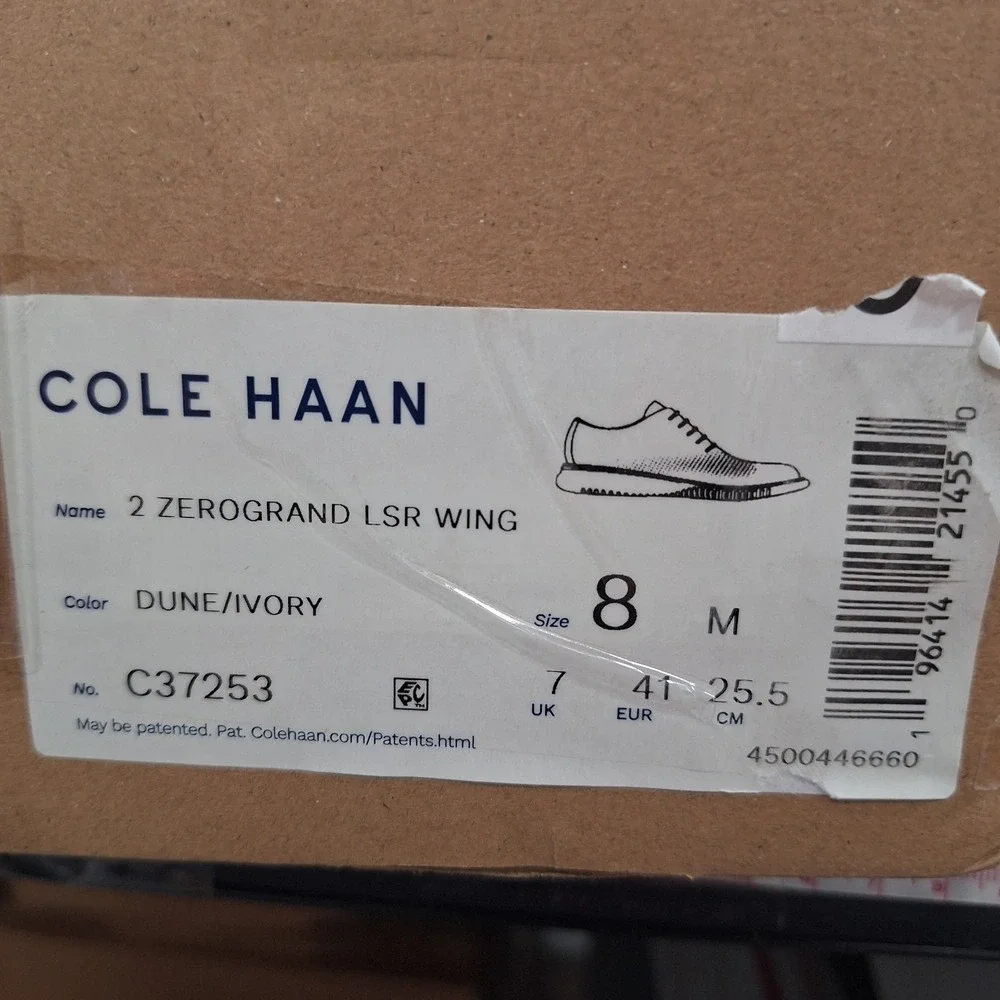 Cole Haan Men's 2 Zerogrand Laser Wingtip Oxfords Size 8 M‎ Color Dune Ivory NEW